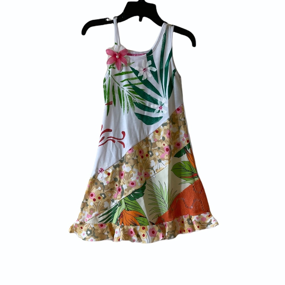 NWT Hawaiian Crazy Fish White Cotton Floral Dress size 3-4